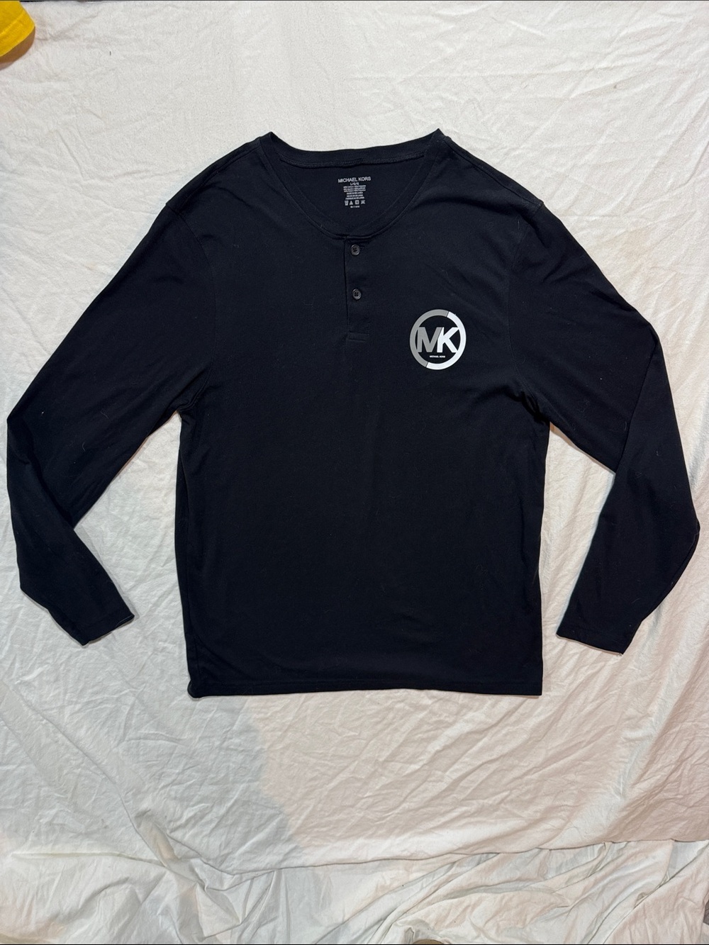 Michael Kors Black Long Sleeve Henley with MK Chest Logo